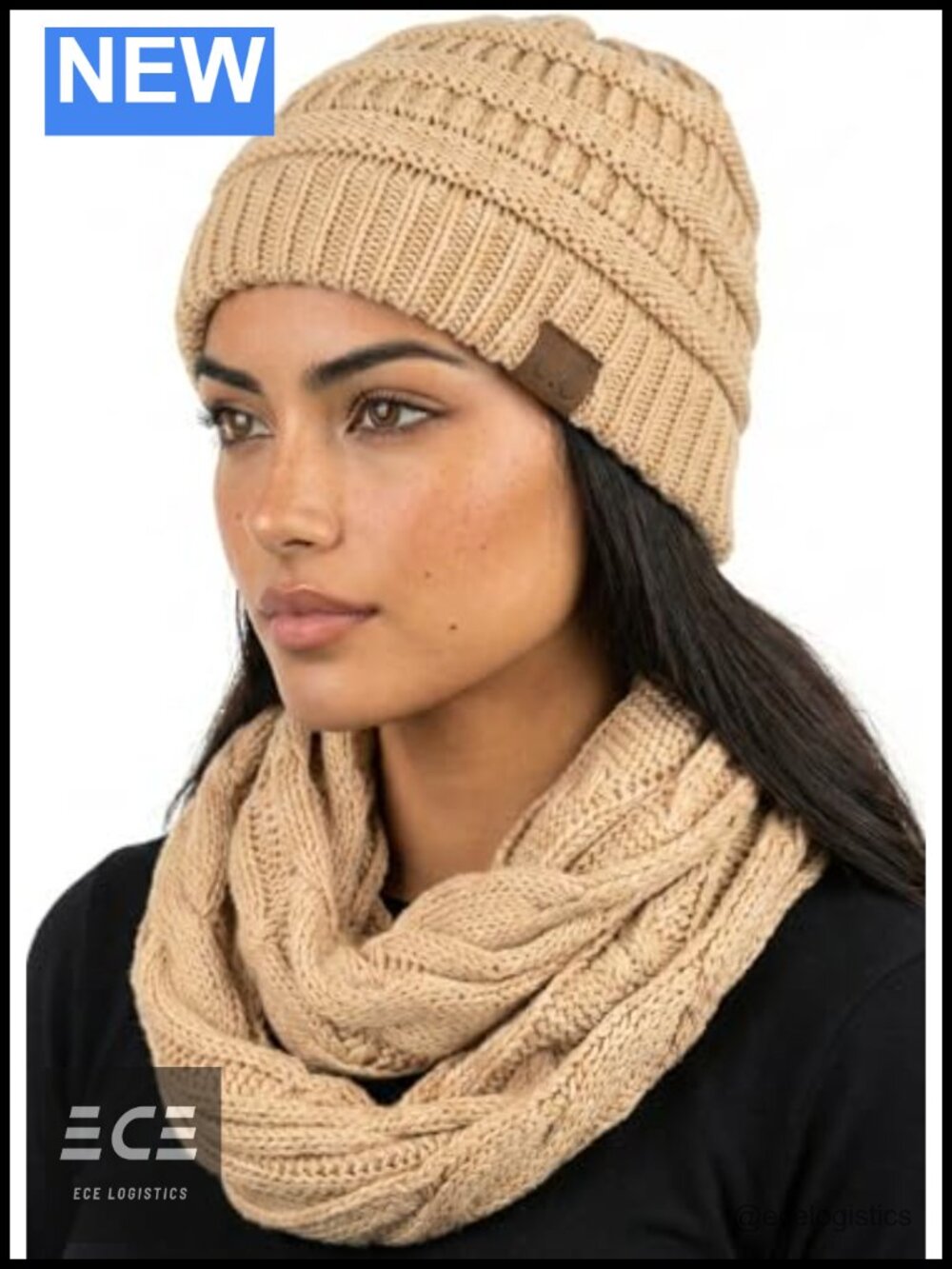 Soft Stretch Knit Beanie & Infinity Scarf Set Warm Winter